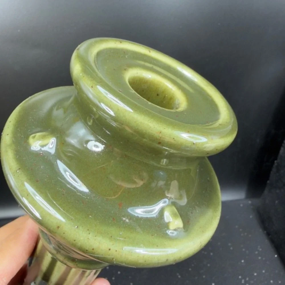 Haeger Pottery Olive Green‎ Fluted Column Candlestick Holder 1999 Craftsman Mark